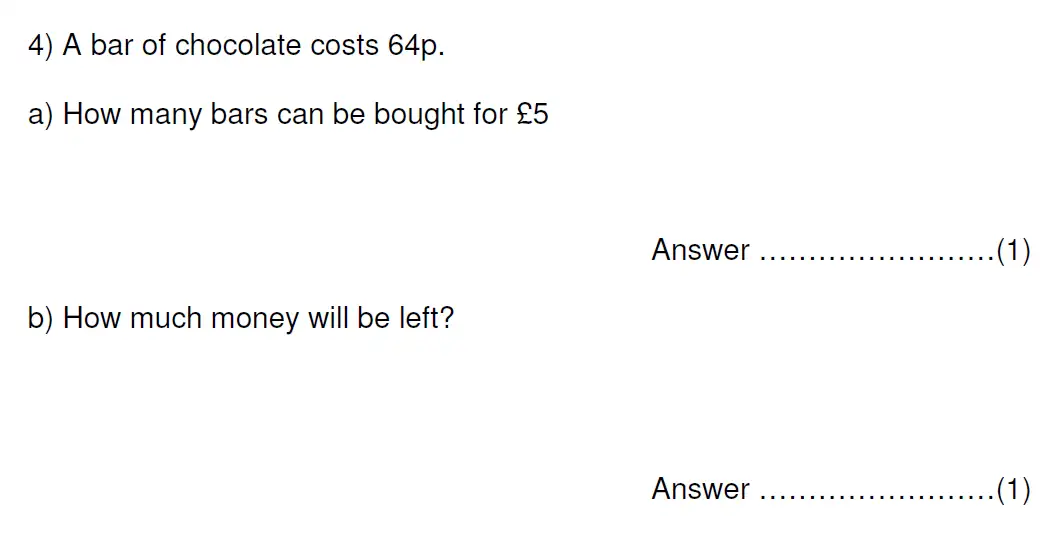 Question 4(a,b) - Kent College 11 Plus Maths Entrance Examination 2013