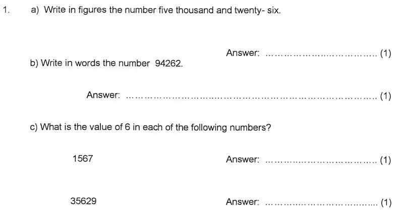 Question 1(a,b,c)(a,b,c) - Kent College 11 Plus Maths Entrance Examination 1 - 2007