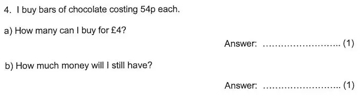 Question 4(a,b)(a,b) - Kent College 11 Plus Maths Entrance Examination 1 - 2007