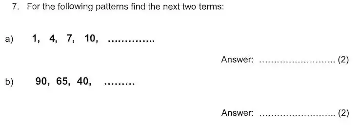 Question 7(a,b)(a,b) - Kent College 11 Plus Maths Entrance Examination 1 - 2007