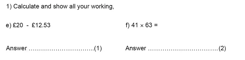 Question 1(e,f) - Kent College, Canterbury – 11 Plus Maths Entrance Exam 2024