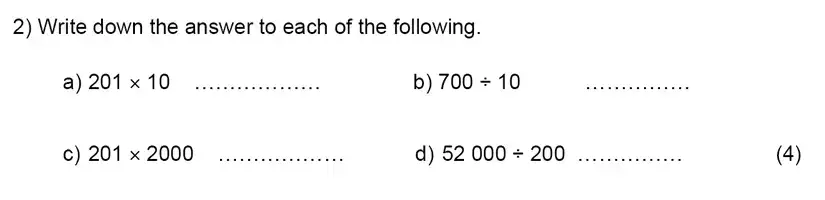 Question 2(a,b,c,d) - Kent College, Canterbury – 11 Plus Maths Entrance Exam 2024