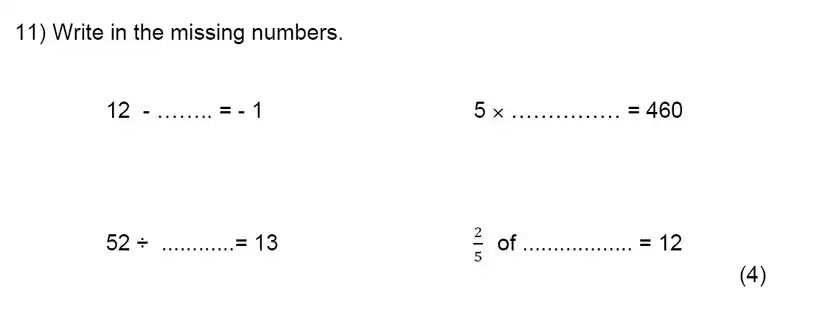 Question 11(11(a),11(b),11(c),11(d)) - Kent College, Canterbury – 11 Plus Maths Entrance Exam 2024