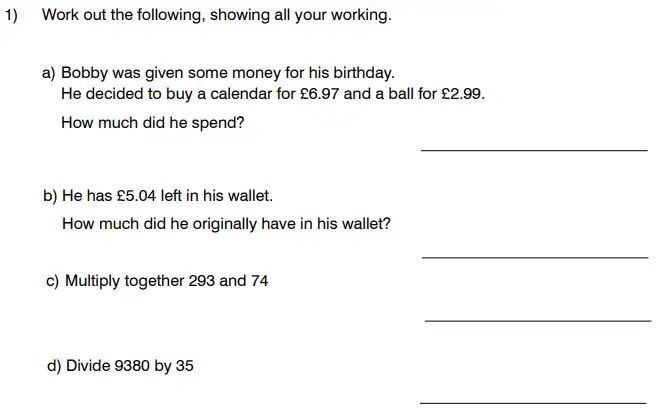 Question 1(a,b,c,d) - King’s College School 11 Plus Maths Sample Paper – 2024