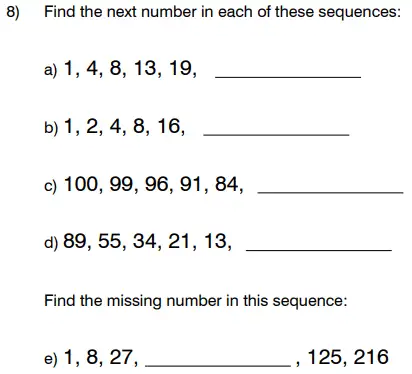 Question 8(a,b,c,d,e) - King’s College School 11 Plus Maths Sample Paper – 2024