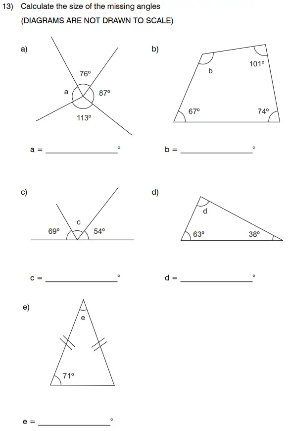 Question 13(a,b,c,d,e) - King’s College School 11 Plus Maths Sample Paper – 2024