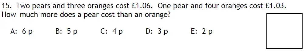 Question 15 - Latymer Upper School 11 Maths Sample Paper 2 2024