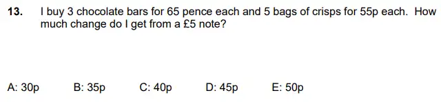 Question 13 - Latymer Upper School 11 Plus Maths Sample Paper – 2022