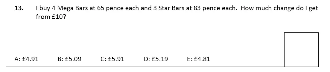 Question 13 - Latymer Upper School 11 Plus Maths Sample Paper 1 – 2023