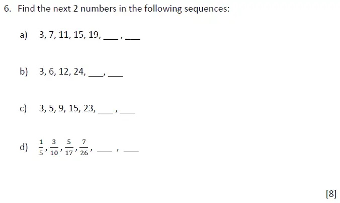 Question 6(a,b,c,d) - Magdalen College School - 11+ Maths Sample Paper