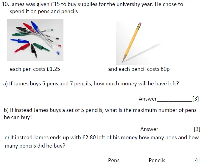 Question 10(a,b,c) - Magdalen College School - 11+ Maths Sample Paper