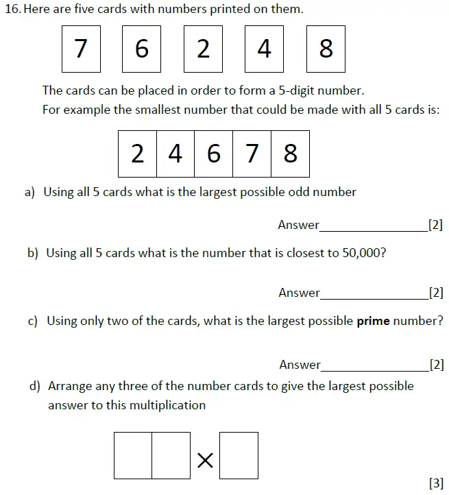 Question 16(a,b,c,d) - Magdalen College School - 11+ Maths Sample Paper
