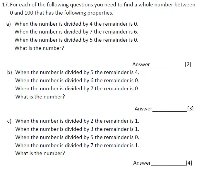 Question 17(a,b,c) - Magdalen College School – 11+ Maths Sample Paper - 2025