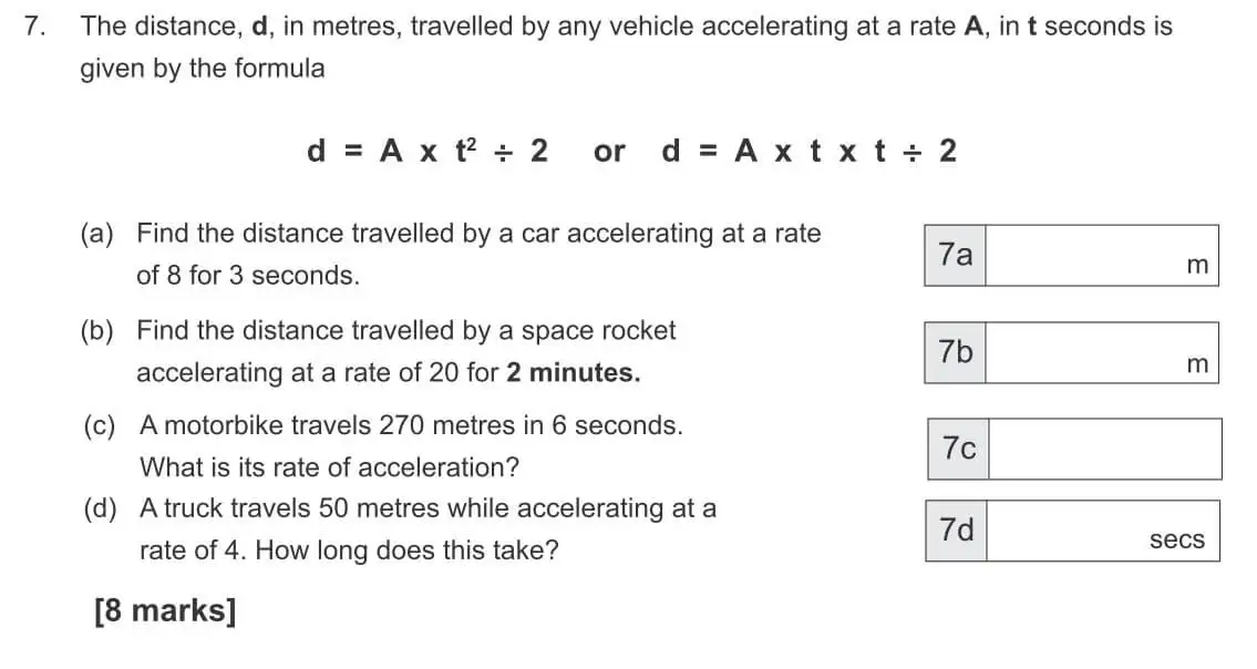 Question 7(a,b,c,d) - The Manchester Grammar School 11 Plus Papers Arithmetic B – 2017