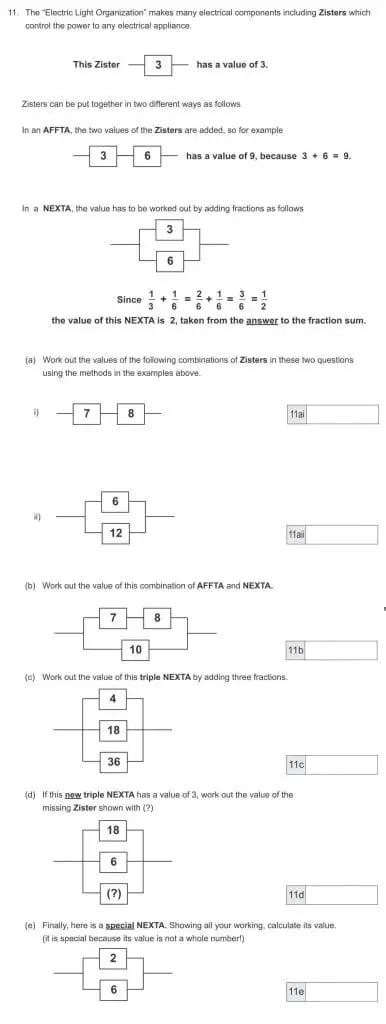 Question 11(a,b,c,d,e) - The Manchester Grammar School 11 Plus Papers Arithmetic B – 2017