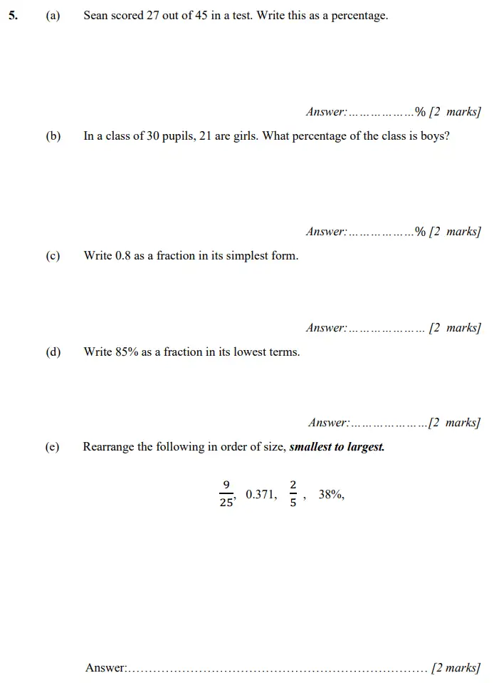 Question 5(a,b,c,d,e) - Merchant Taylors – Maths Specimen Paper 2 - 2024