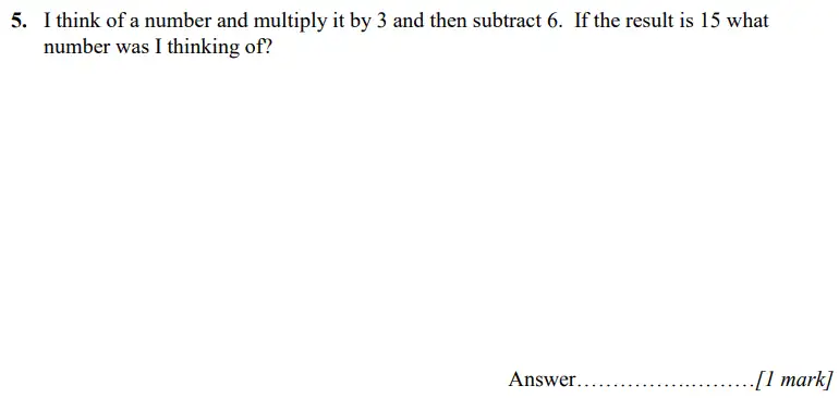 Question 5 - Merchant Taylors’ School - 11+ Maths Practice Paper 1 – 2023