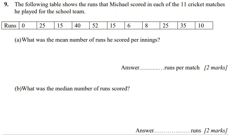 Question 9(a,b) - Merchant Taylors’ School - 11+ Maths Practice Paper 1 – 2023
