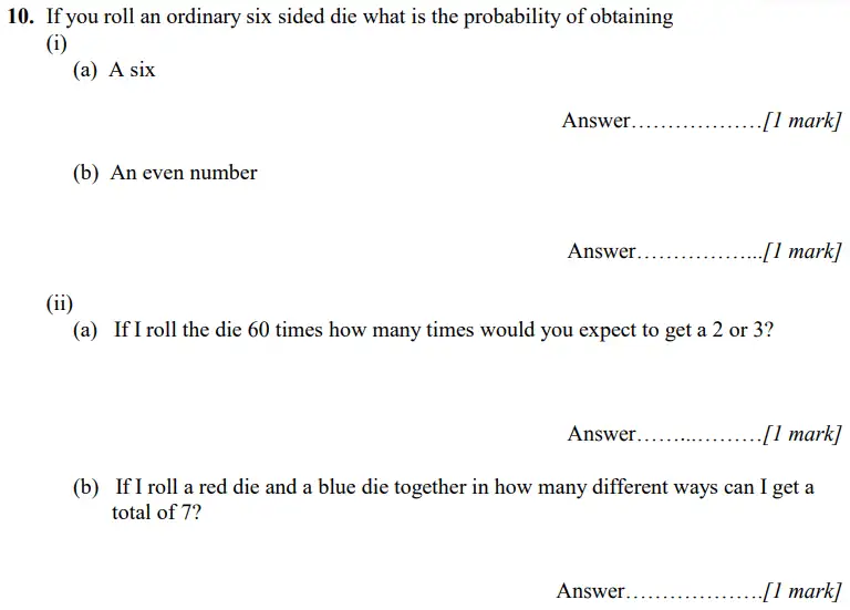 Question 10(a,b,a,b) - Merchant Taylors’ School - 11+ Maths Practice Paper 1 – 2023