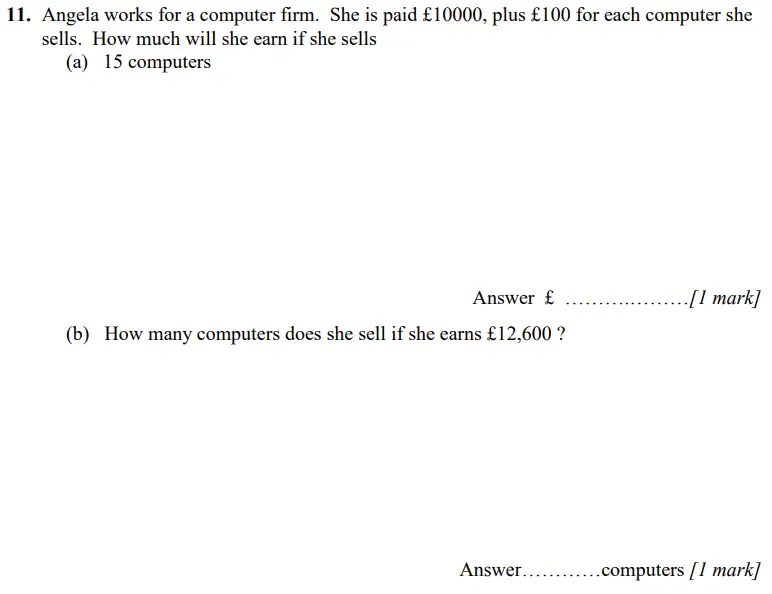 Question 11(a,b) - Merchant Taylors’ School - 11+ Maths Practice Paper 1 – 2023