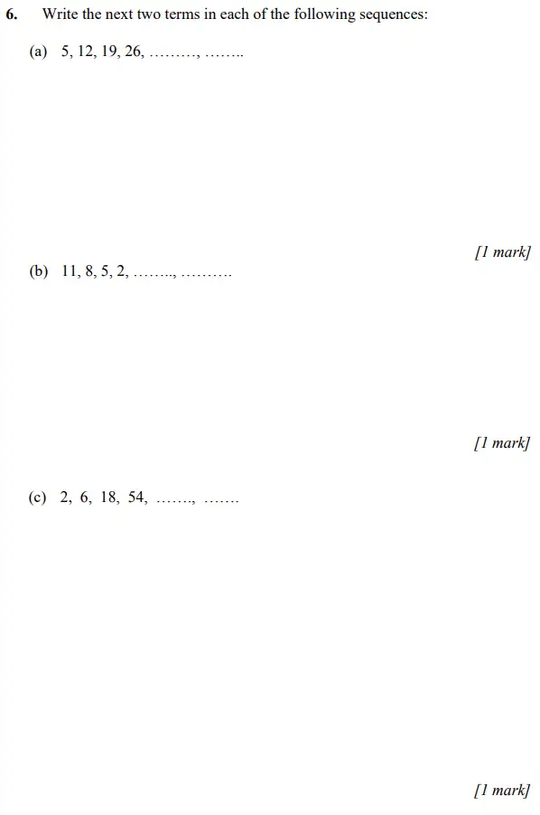 Question 6(a,b,c) - Merchant Taylors’ School – 11+ Maths practice paper-2 – 2023