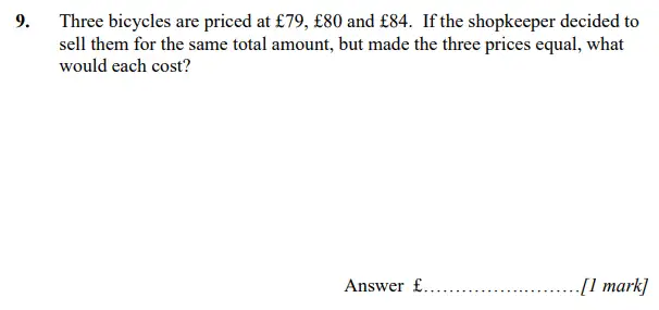 Question 9 - Merchant Taylors’ School – 11+ Maths practice paper-2 – 2023