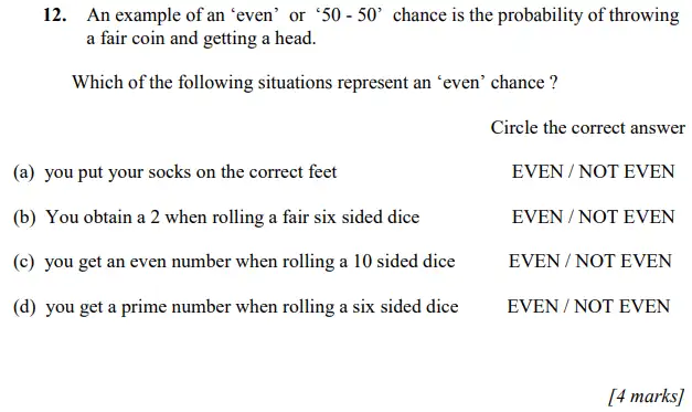 Question 12(a,b,c,d) - Merchant Taylors’ School – 11+ Maths practice paper-2 – 2023