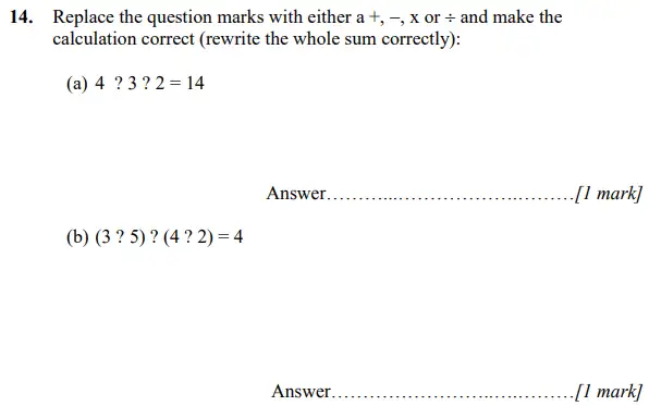 Question 14(a,b) - Merchant Taylors’ School – 11+ Maths practice paper-2 – 2023