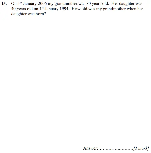 Question 15 - Merchant Taylors’ School – 11+ Maths practice paper-2 – 2023