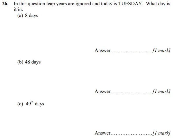 Question 26(a,b) - Merchant Taylors’ School – 11+ Maths Practice Paper 2 – 2023