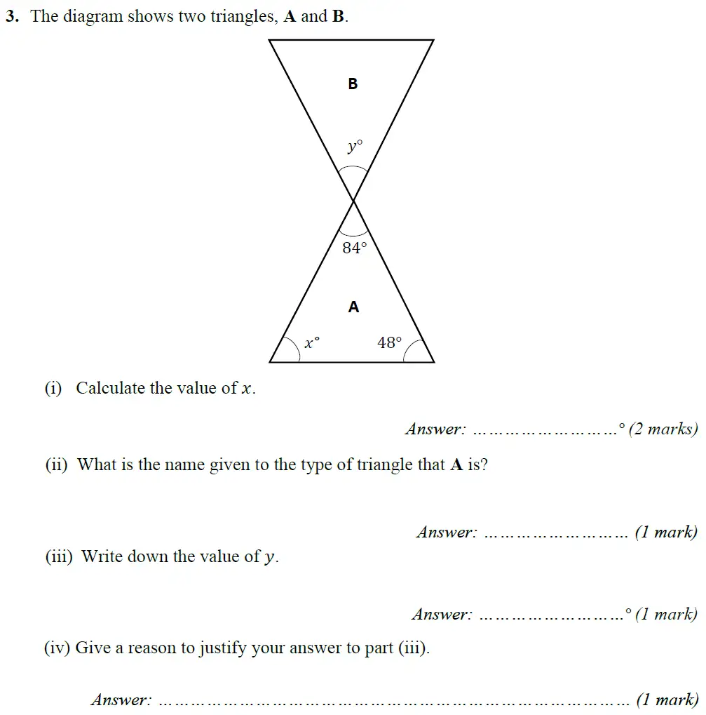 Question 3(i,ii,iii,iv) - Merchant Taylors School 11 Plus Maths Entrance Examination 2021