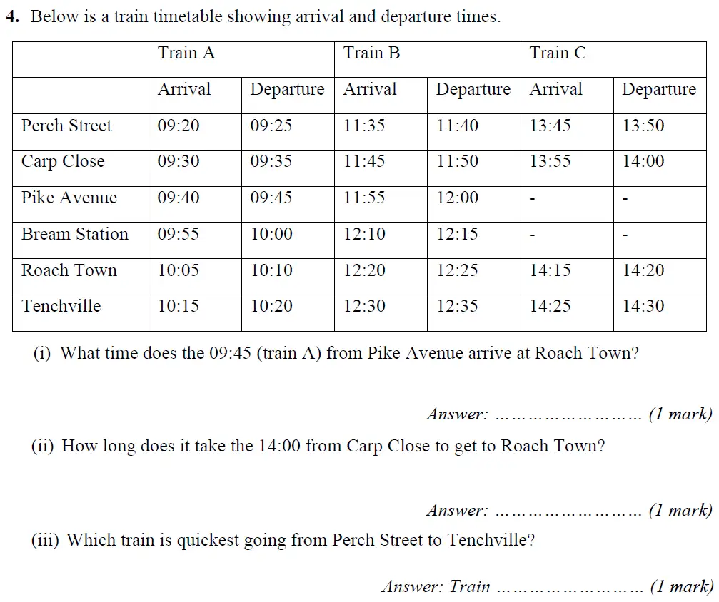 Question 4(i,4(ii),4(iii)) - Merchant Taylors School 11 Plus Maths Entrance Examination 2021