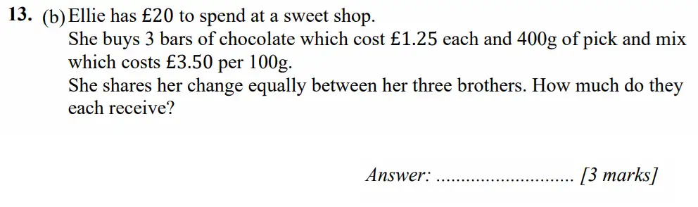 Question 13(b) - Merchant Taylors School - 11+ Exam Maths Specimen Paper 1 - 2026