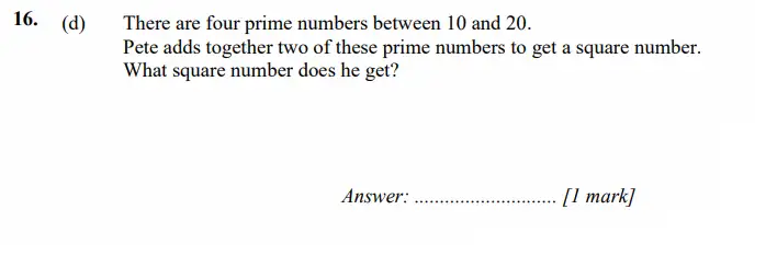 Question 16(d) - Merchant Taylors School - 11+ Exam Maths Specimen Paper 1 - 2026