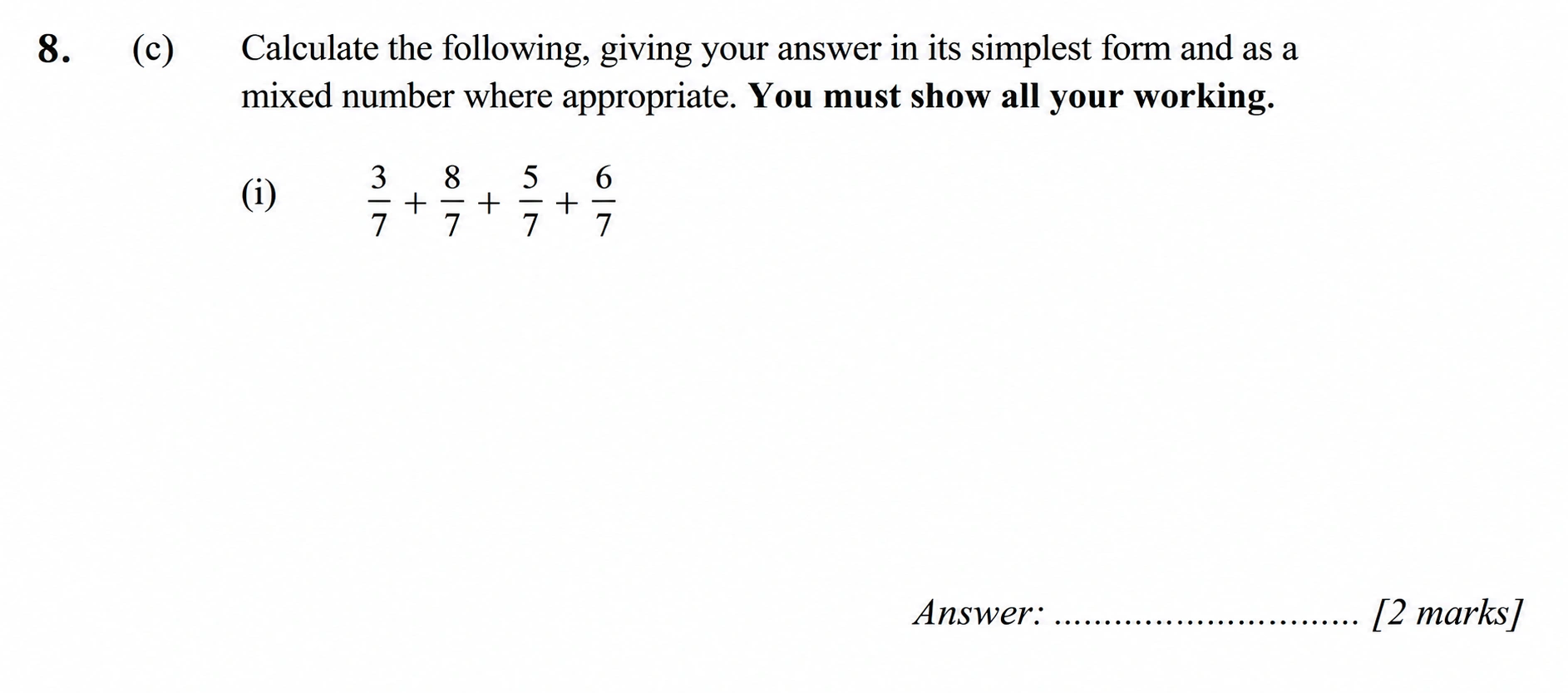 Question 8(c.i) - Merchant Taylors School - 11+ Exam Maths Specimen Paper 1 - 2026
