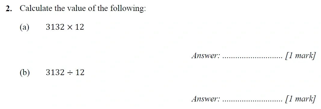 Question 02(a,b) - Merchant Taylors School - 11+ Maths Specimen Paper 2 - 2025