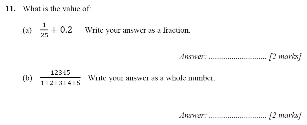 Question 11(a,b) - Merchant Taylors School - 11+ Maths Specimen Paper 2 - 2025