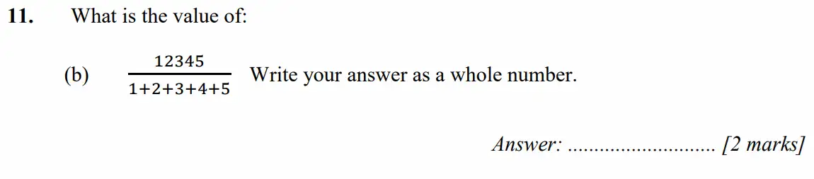 Question 11(b) - Merchant Taylors School - 11+ Exam Maths Specimen Paper 2 - 2026