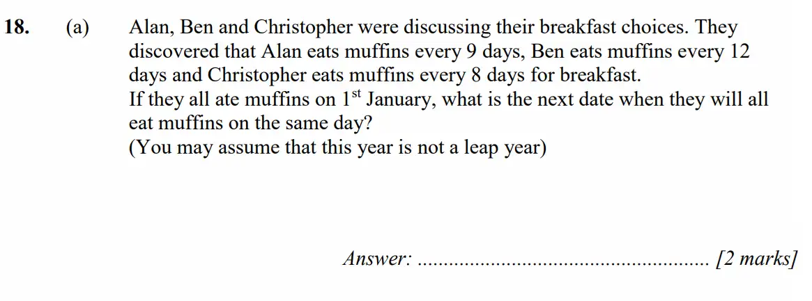 Question 18(a) - Merchant Taylors School - 11+ Exam Maths Specimen Paper 2 - 2026