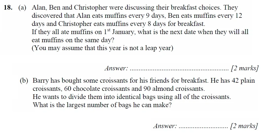 Question 18(a,b) - Merchant Taylors School - 11+ Maths Specimen Paper 2 - 2025