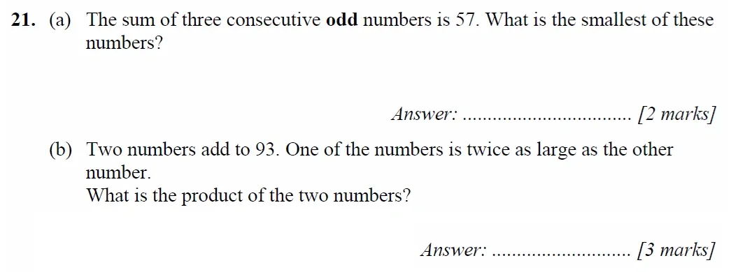 Question 21(a,b) - Merchant Taylors School - 11+ Maths Specimen Paper 2 - 2025