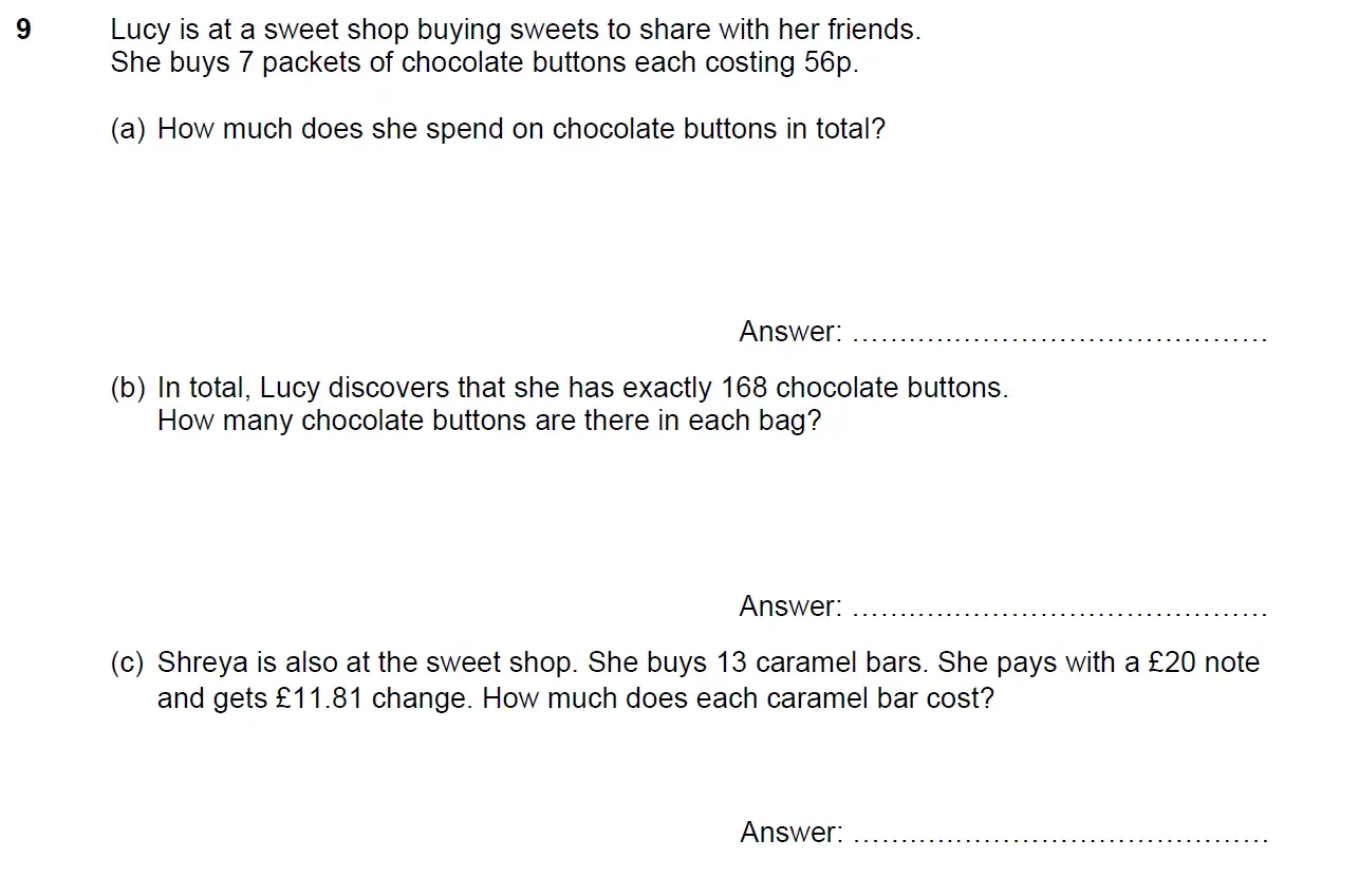 Question 9(a,b,c) - North London Collegiate School 11+ Exam Paper - 2024