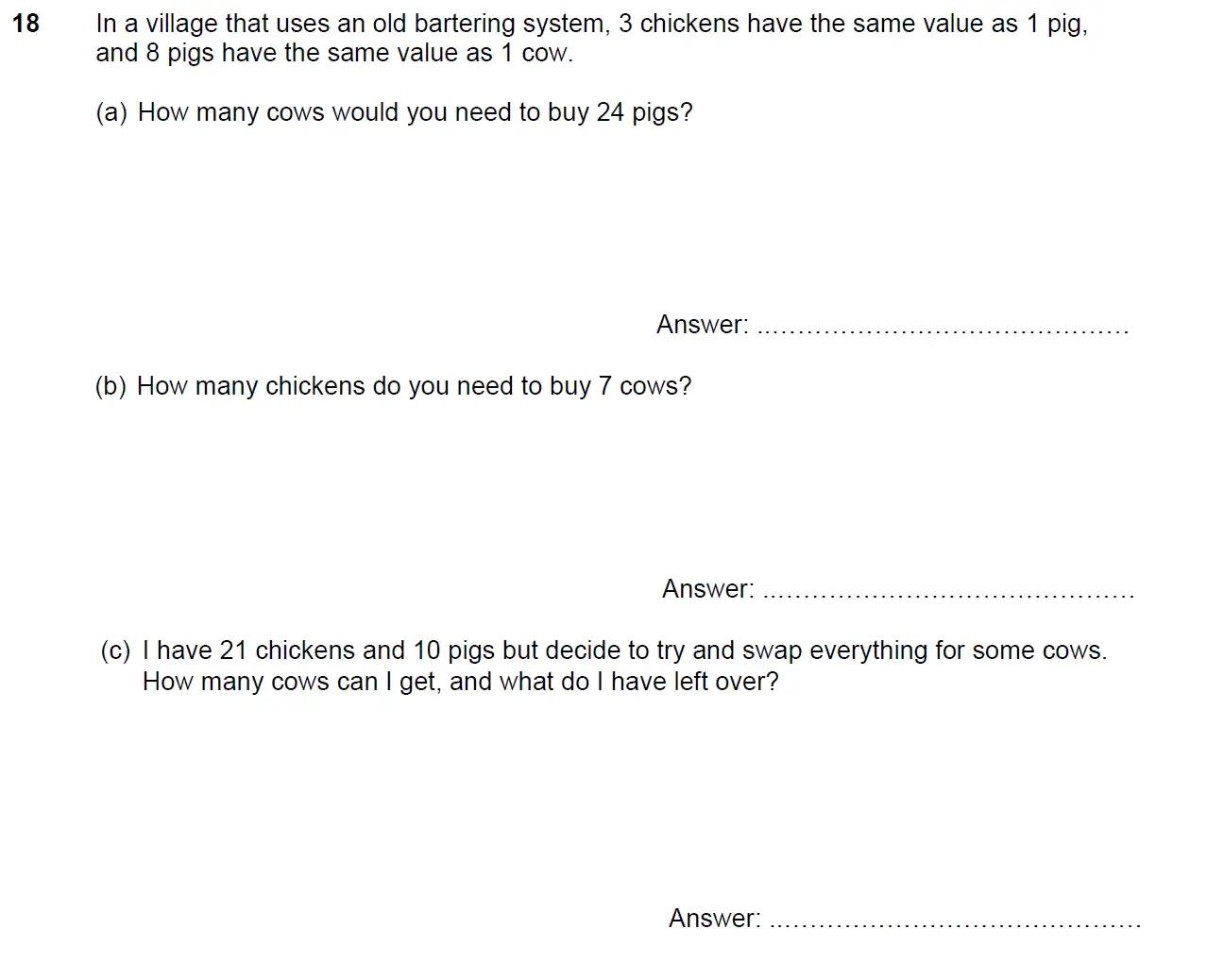 Question 18(a,b,c) - North London Collegiate School - 11 Plus Maths Exam Paper - 2025