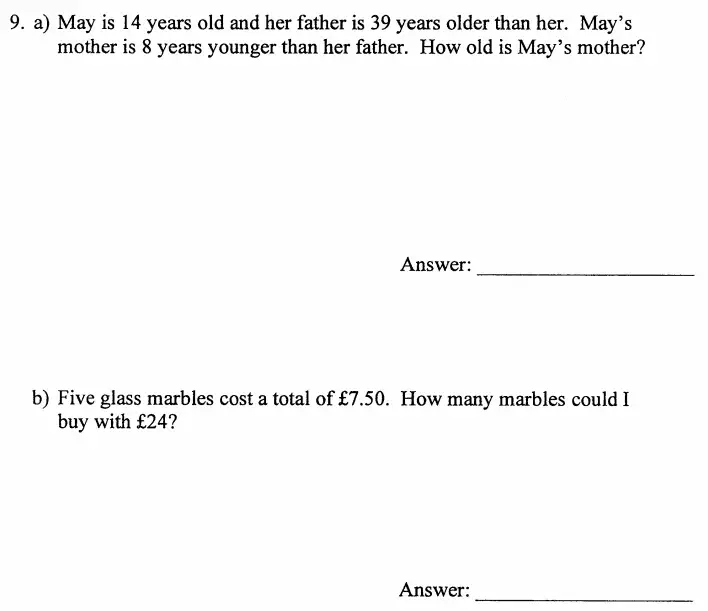 Question 9(a,b) - The North London Independent Girls' Schools' Consortium Group 2 Maths 2009