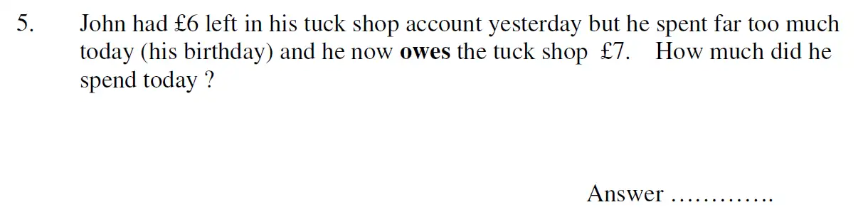 Question 5 - Oundle School 11 Plus Maths Entrance Exam 2007