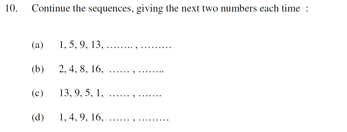 Question 10(10(a),10(b),10(c),10(d)) - Oundle School 11 Plus Maths Entrance Exam 2007