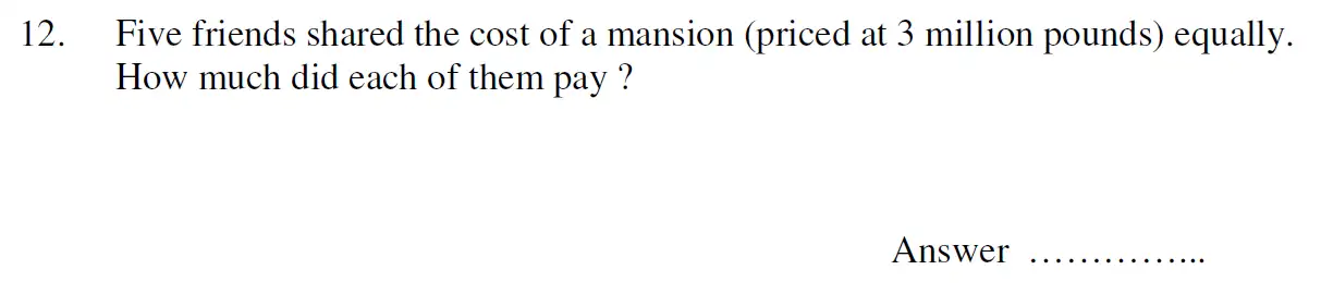 Question 12 - Oundle School 11 Plus Maths Entrance Exam 2007