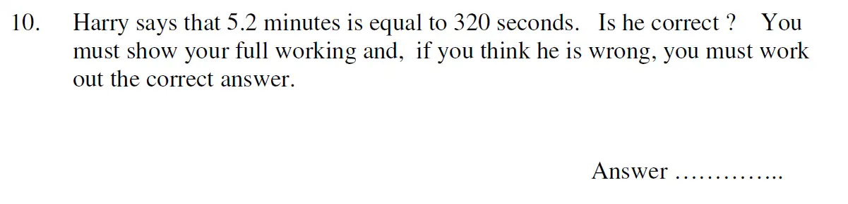 Question 10 - Oundle School 11 Plus Maths Sample Paper 2009
