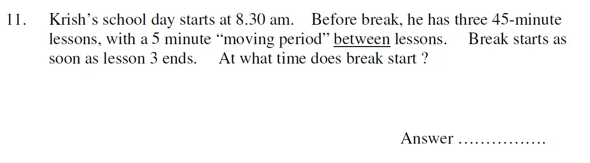Question 11 - Oundle School 11 Plus Maths Sample Paper 2009