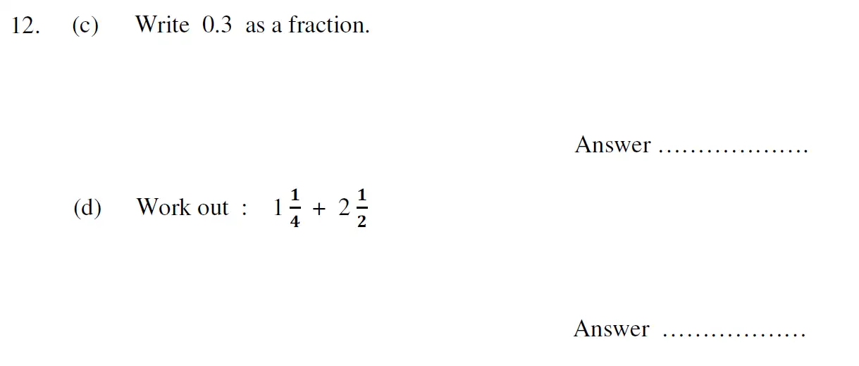 Question 12(12(c),12(d))(12(c),12(d))(12(c),12(d)) - Oundle School 11 Plus Maths Sample Paper 2009